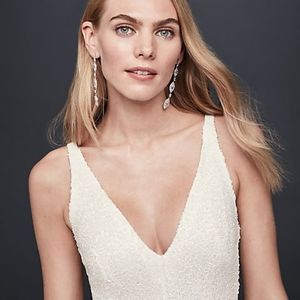 ALLOVER SEQUINED V-NECK SHEATH GOWN